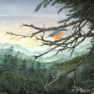 Painting of an Eastern Bluebird entitled: "Grandfather's Gem" by C.F. Lawrenson