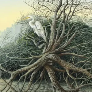 Painting of a White Egret by C.F. Lawrenson entitled: Beach Bum