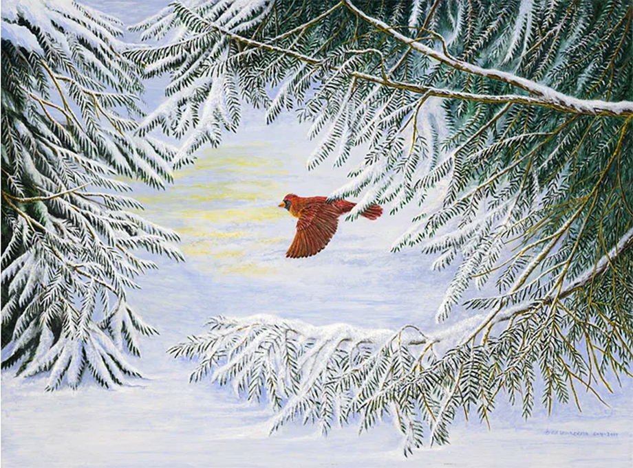 Cardinal Painting by C.F. Lawrenson entitled: Portal to a Fleeting Moment