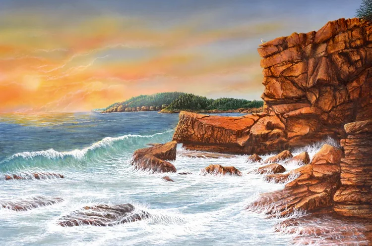 Warming the Cliffs of Acadia: Painting by C.F. Lawrenson